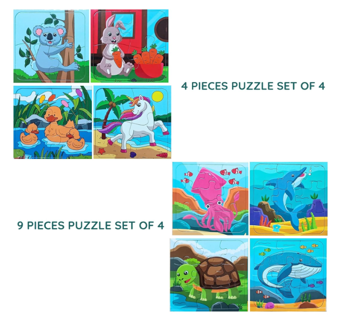 8-in-1 Jigsaw Puzzle Set for Kids , 8 Animal & Sea Life Puzzles (4 & 9 Pieces)