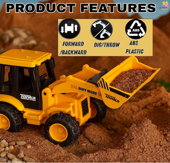 2-in-1 Friction Powered Bulldozer Truck JCB Excavator Toy Go Construction Vehicle with 180° Rotatable Shovel Big Rubber Wheels Heavy Duty Unbreakable Engineering Car for Kids