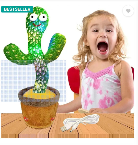 Dancing Cactus Repeats What You Say,Electronic Plush Toy with Lighting,Singing Cactus Recording and Repeat Your Words for Education Toys  (Green)