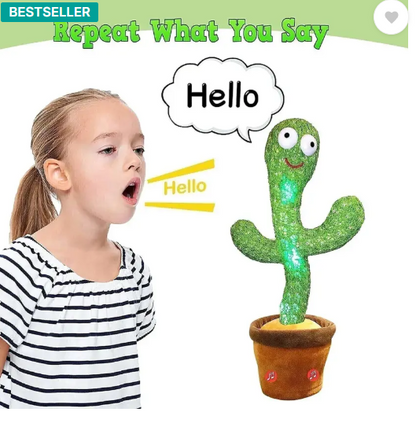 Dancing Cactus Repeats What You Say,Electronic Plush Toy with Lighting,Singing Cactus Recording and Repeat Your Words for Education Toys  (Green)