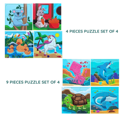 8-in-1 Jigsaw Puzzle Set for Kids , 8 Animal & Sea Life Puzzles (4 & 9 Pieces)