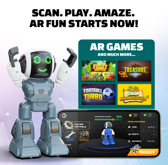 Moonwalker | Smart Interactive Robot Toy for Kids | USB Rechargeable Type-C | AR Games & In-Built Bluetooth Speaker | Remote & App Controlled | Gift for Boys & Girls 2+ Years (Grey)