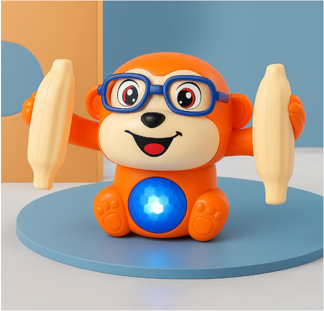 Dancing Monkey Toy for Kids | Tumbling, Rolling & Spinning Toy with Bright LED Lights, Sound Effects | Voice Activation with Motion Sensor | Interactive Play for Toddlers & Kids - Orange