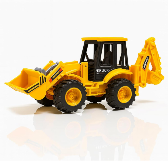 2-in-1 Friction Powered Bulldozer Truck JCB Excavator Toy Go Construction Vehicle with 180° Rotatable Shovel Big Rubber Wheels Heavy Duty Unbreakable Engineering Car for Kids