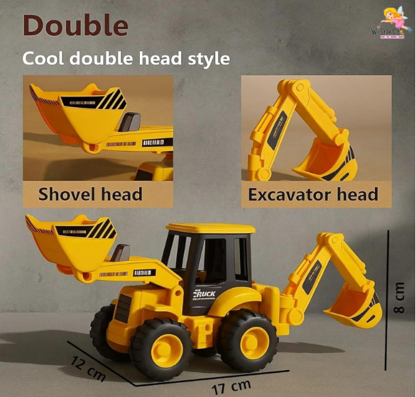2-in-1 Friction Powered Bulldozer Truck JCB Excavator Toy Go Construction Vehicle with 180° Rotatable Shovel Big Rubber Wheels Heavy Duty Unbreakable Engineering Car for Kids
